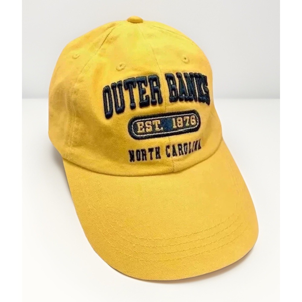VTG Butter Yellow Hat Cap Coastal Outer Banks North Carolina Unisex Preppy Boho
